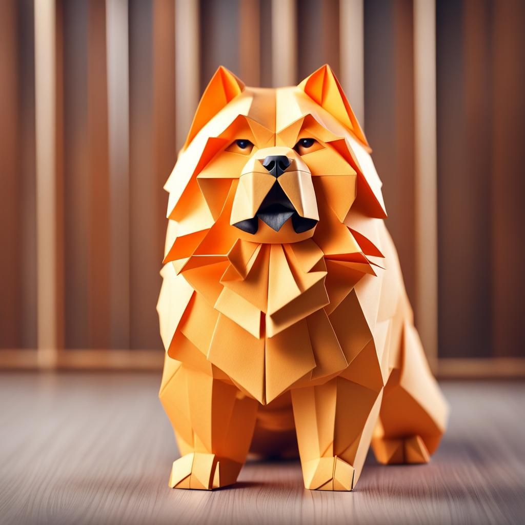 Chow Chow Dog's Heavenly Encounter in Origami Style