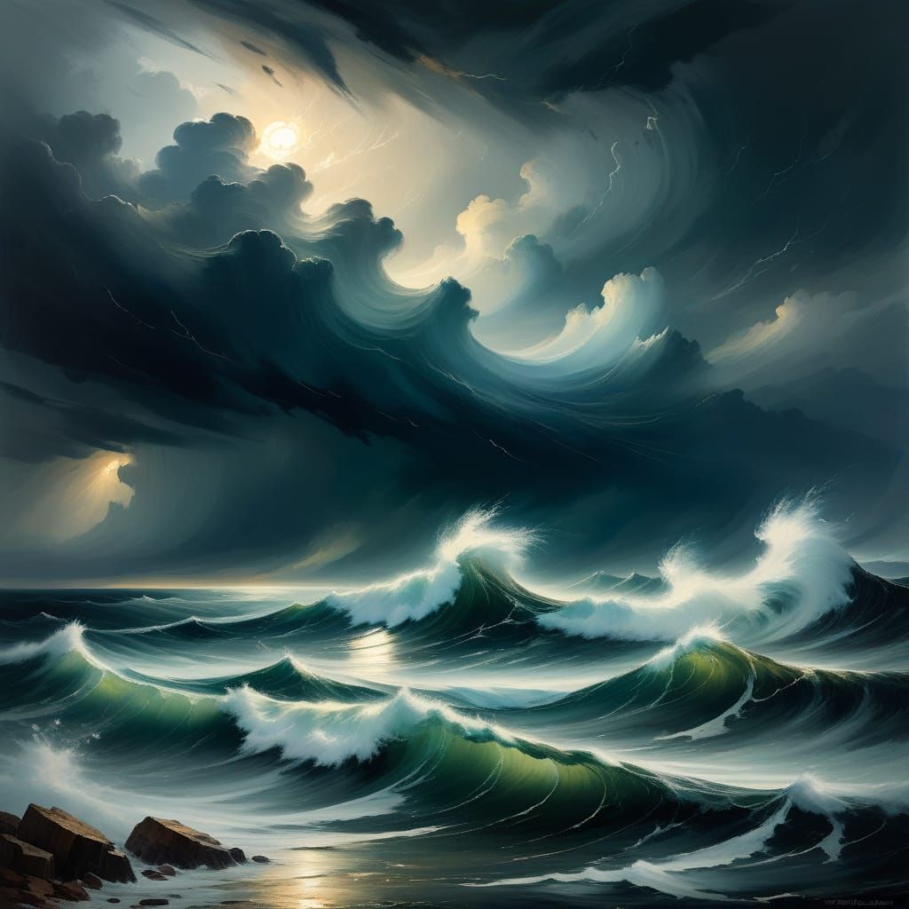 Stormy Sea Depicted with Expressive Brushstrokes