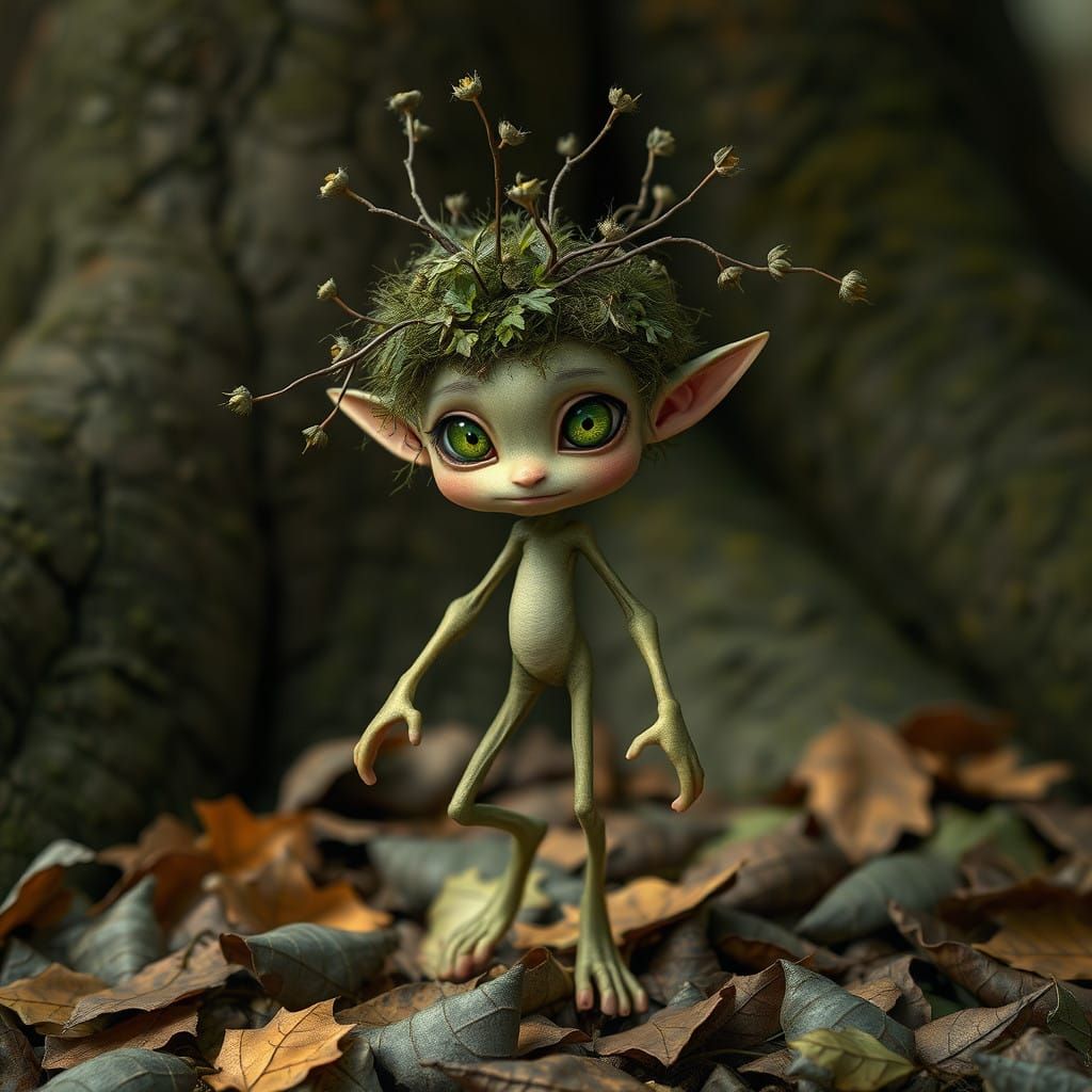 Moss-Covered Forest Sprite Emerge Amidst Tapestry of Fallen....