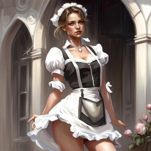 Attractive French Maid in White Outfit, Royo Style
