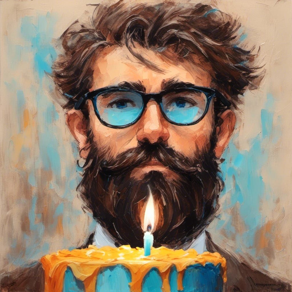 Birthday Cake and Bearded Man Celebration