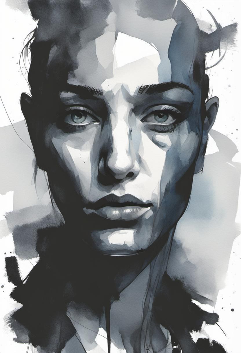 Melancholic Female Portrait in Cubist Style