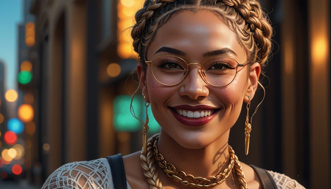 Fashionable Woman with Braids in Splash Art Style