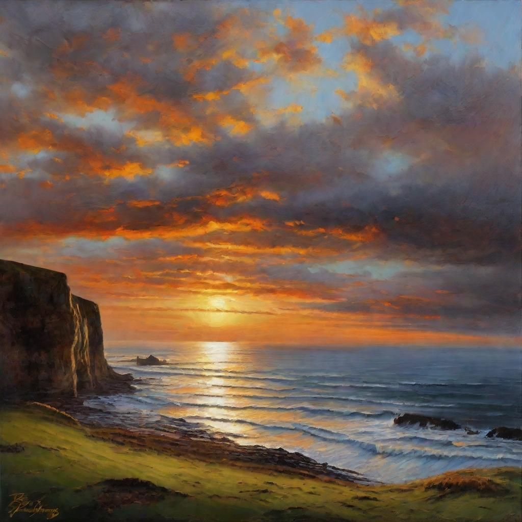 Sunrise Over Flamborough Head as Oil Painting