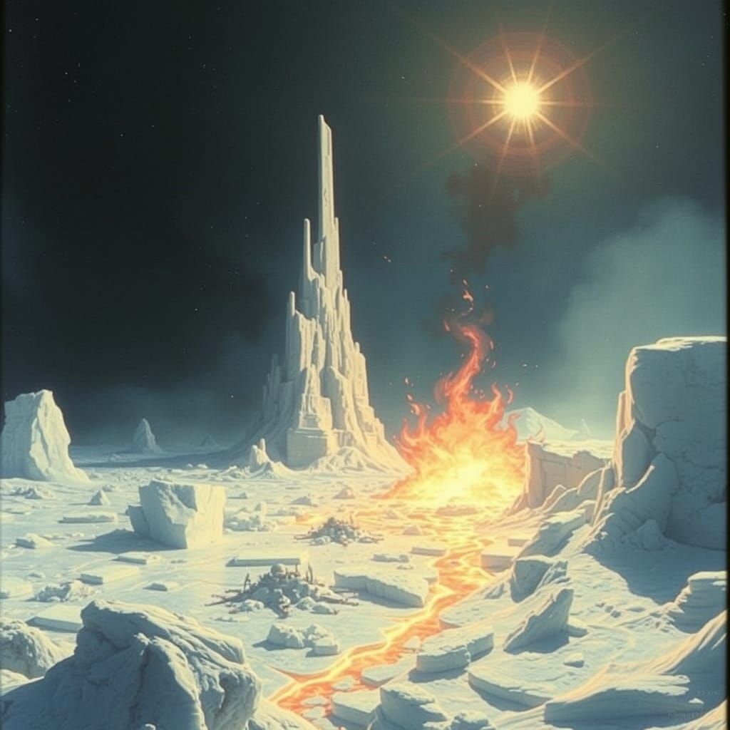 Cursed Artifact on Arctic Ice Shelf, Moebius Style