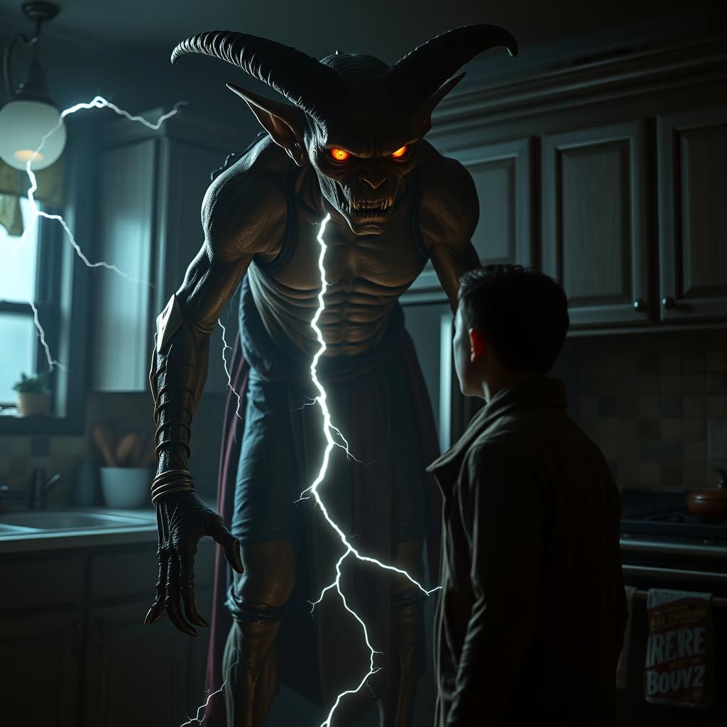 Grotesque House Elf Looms in Dark Kitchen