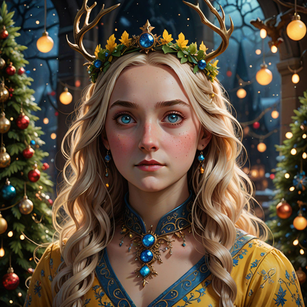 A portrait of Luna Lovegood on the Christmas day.