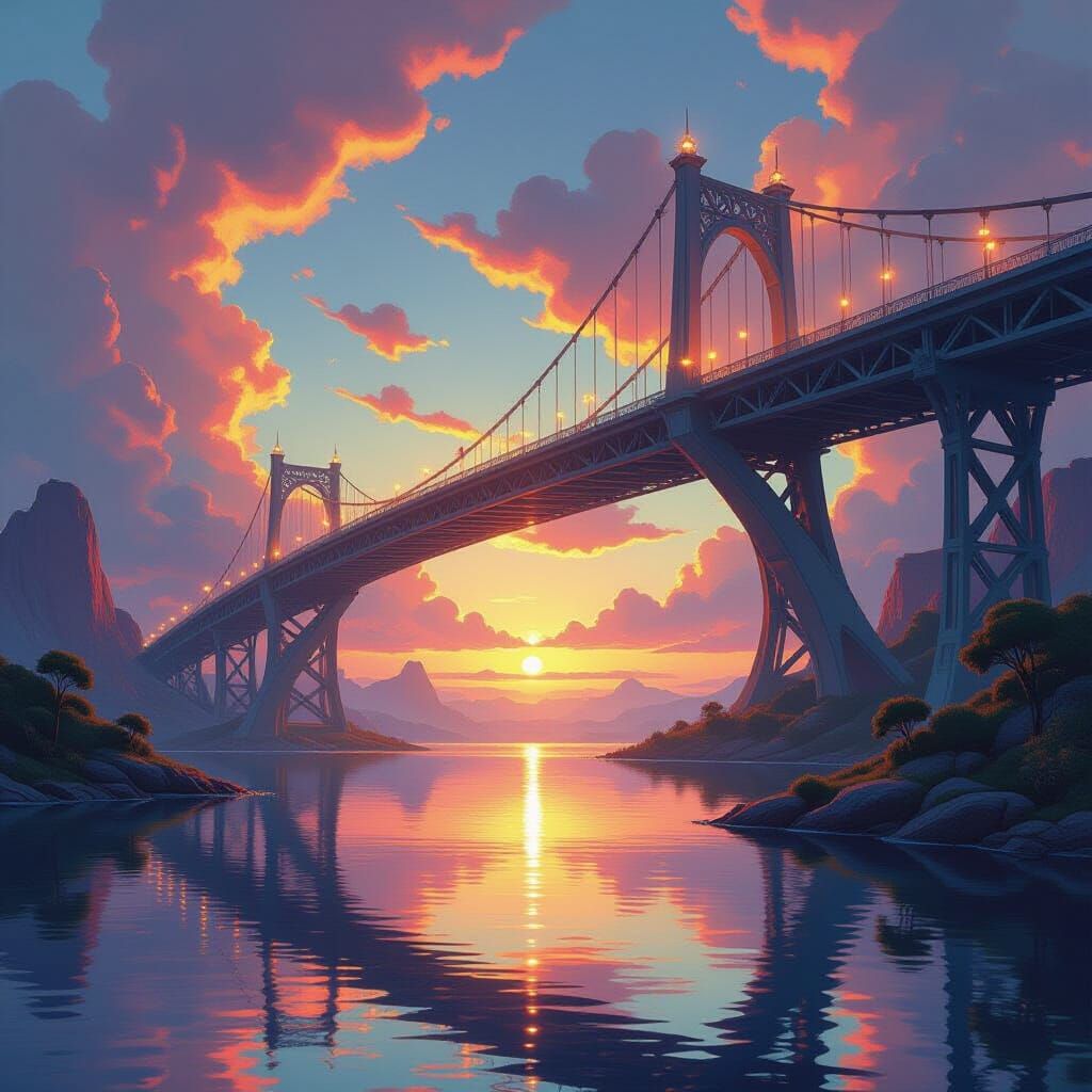 Surreal Floating Bridge Between Dreamscapes