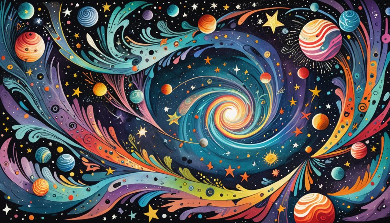 Cosmic Doodle Art: A Whimsical Universe Illustration