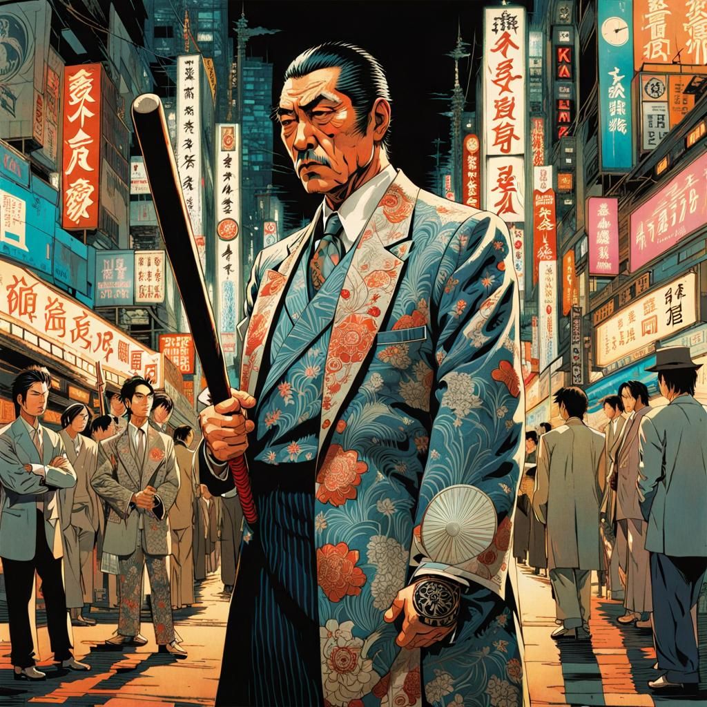 Futuristic Yakuza Boss in Surreal Tokyo Street