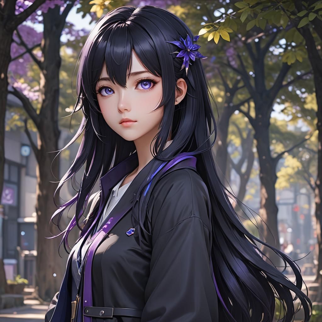 Anime Girl with Blue Tipped Hair in Cel-Shaded Style