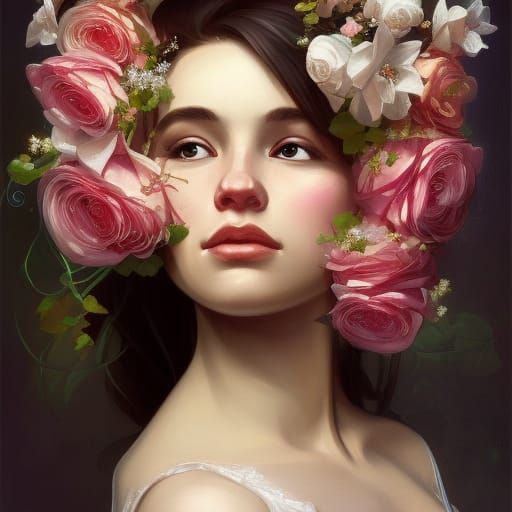 Bride with Cascade Bouquet, Hyperdetailed Art Portrait