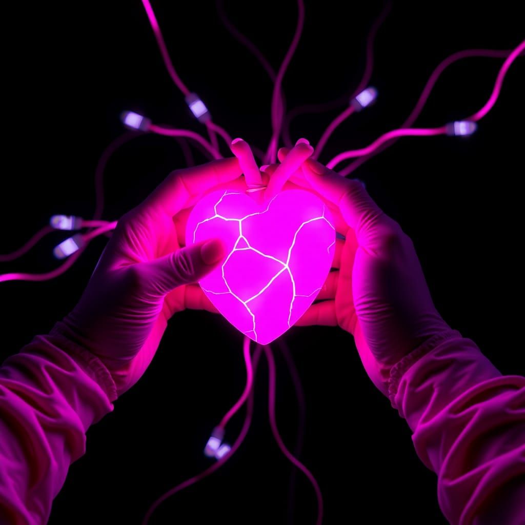 Vibrant Pink Heart Illuminated in a Neon Glow