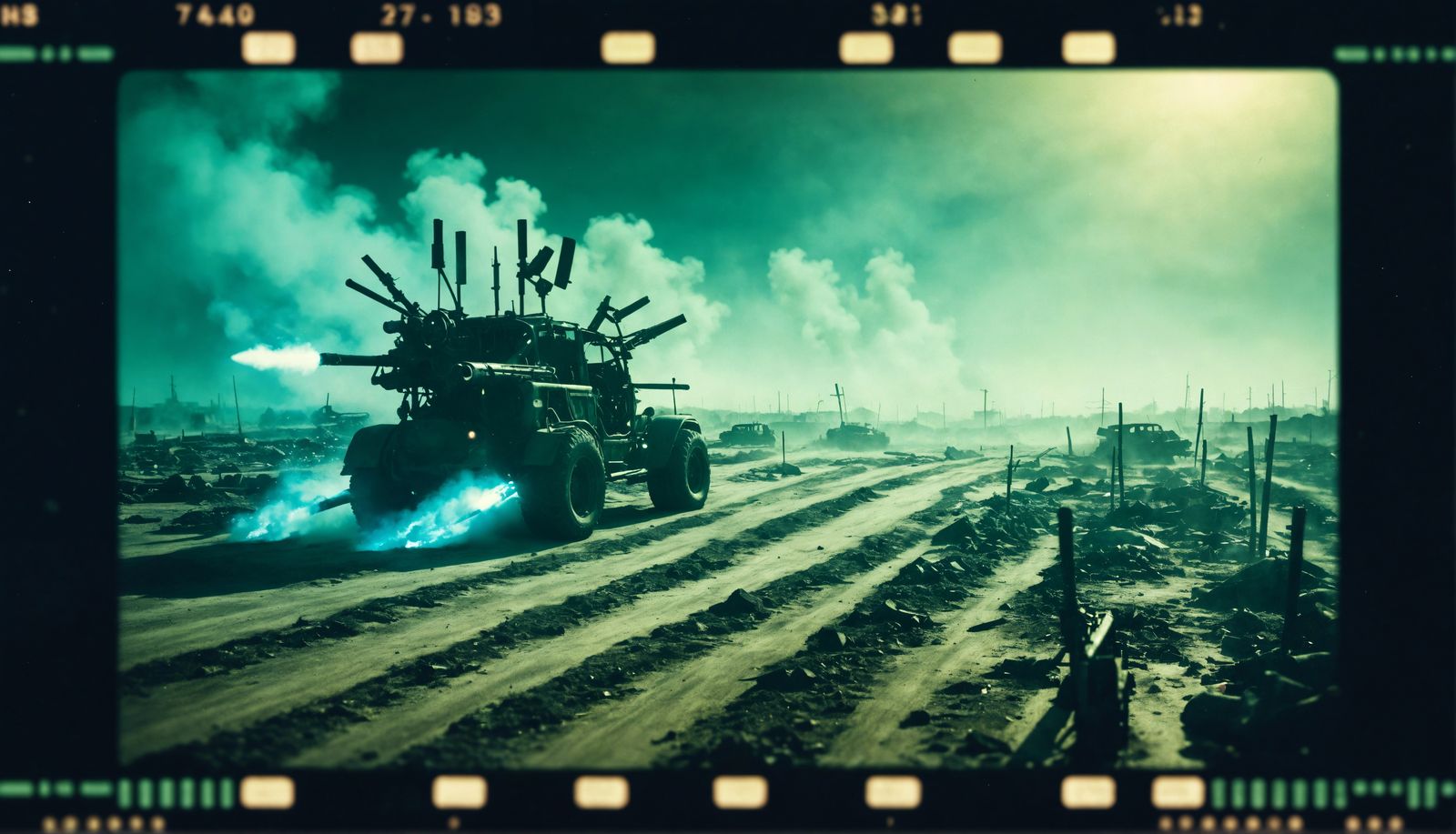 Wasteland Vehicle Crosses Radium Fields in Cinematic Style
