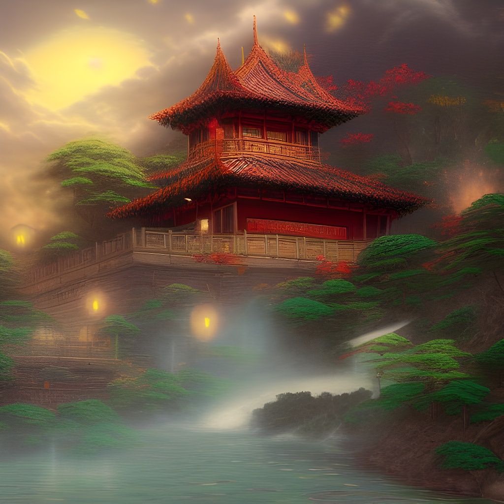 Hyperdetailed Wuxia Palace with Volumetric Lighting