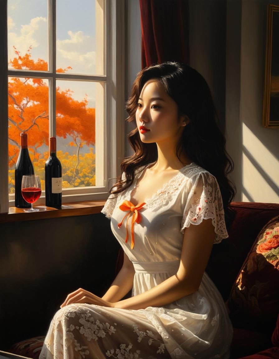 Korean Woman in Misty Morning Light: Chiaroscuro Oil
