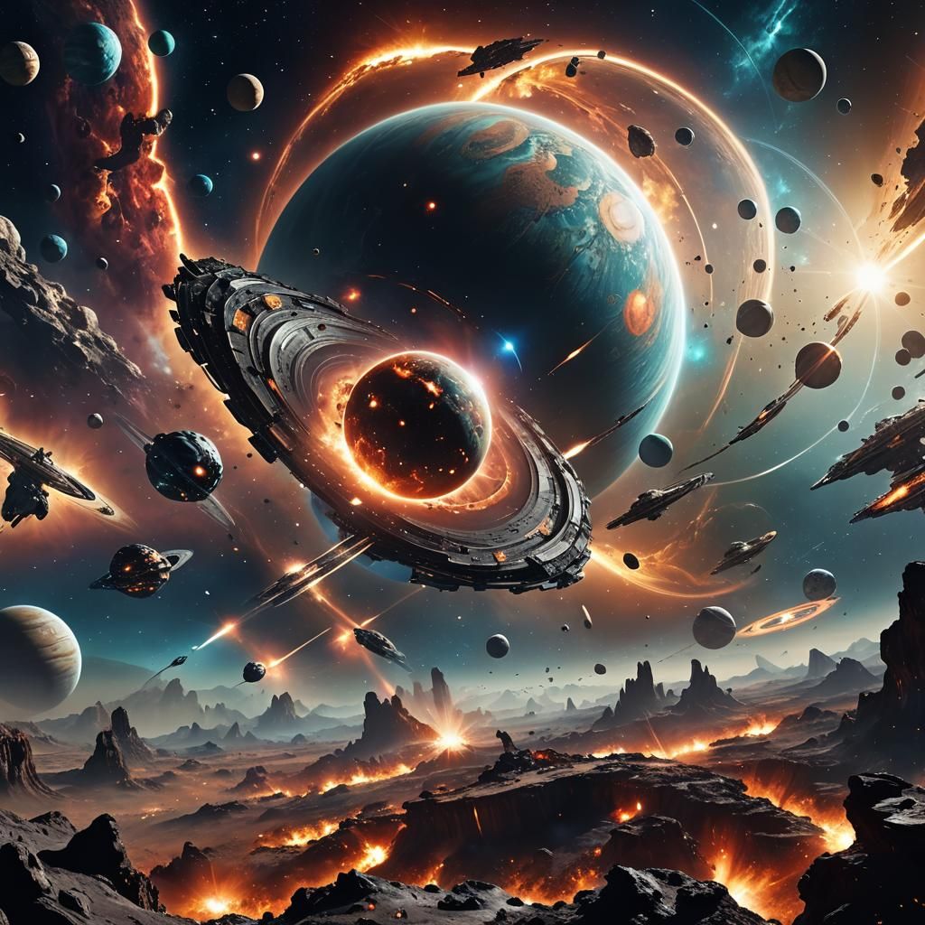 Dramatic Space Battle Digital Matte Painting