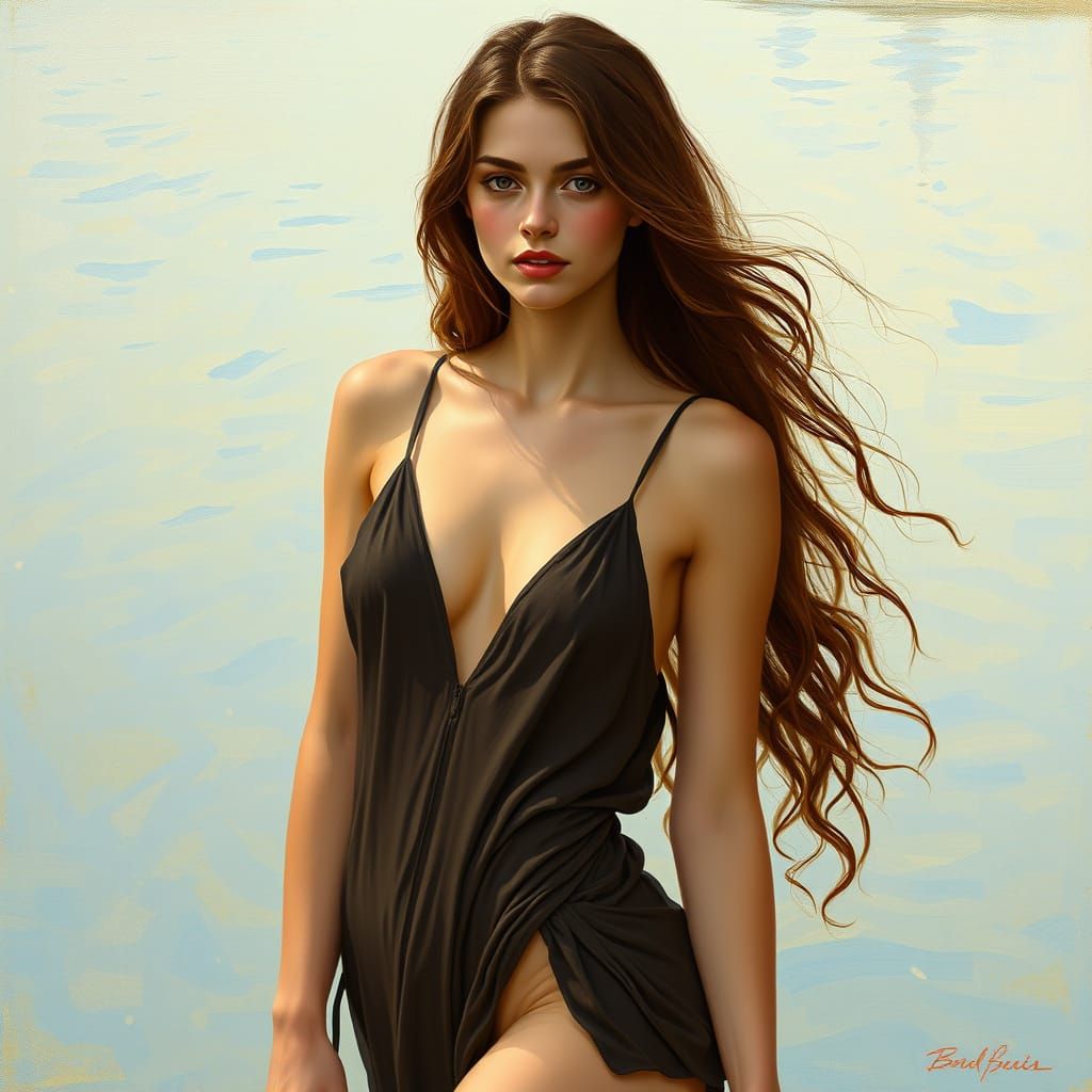 Celtic Woman in Flowing Swimsuit, Pre-Raphaelite Style