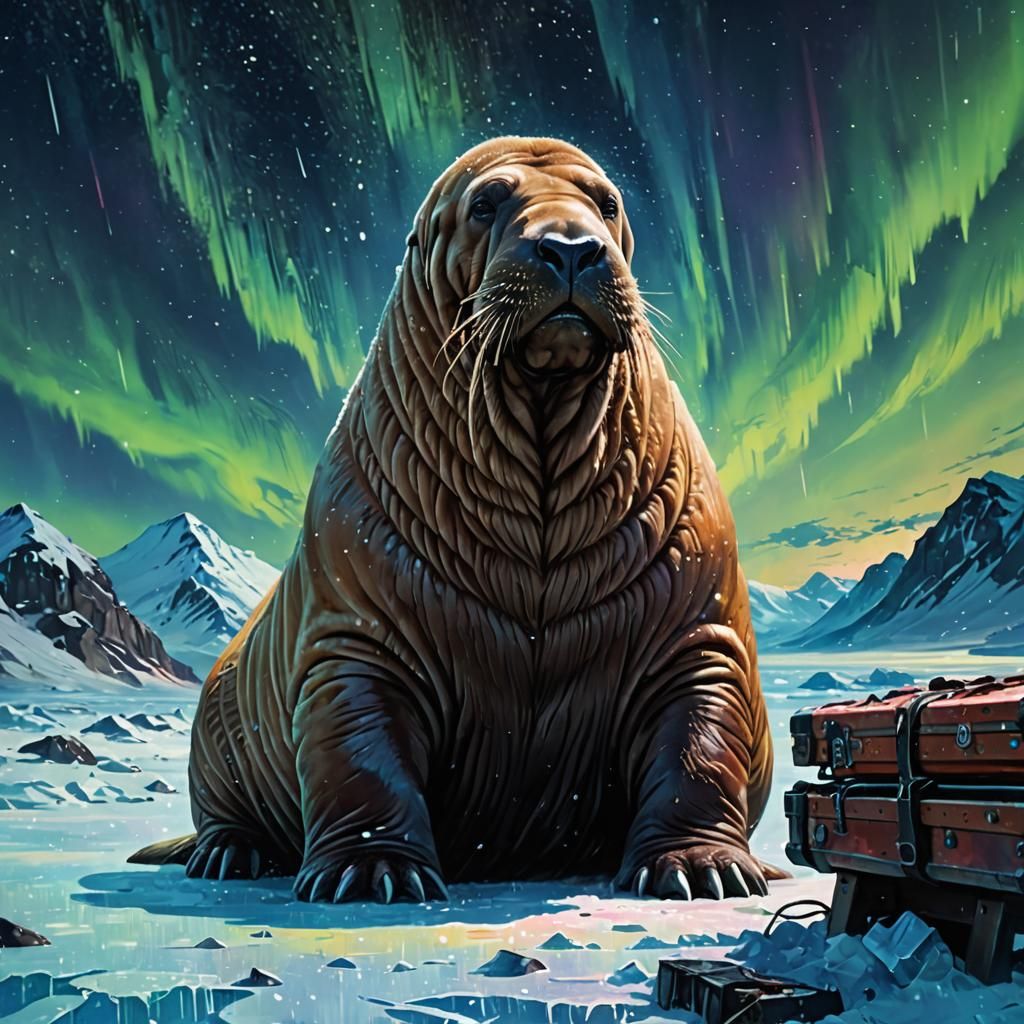 Walrus Piano Serenade Under Aurora Borealis