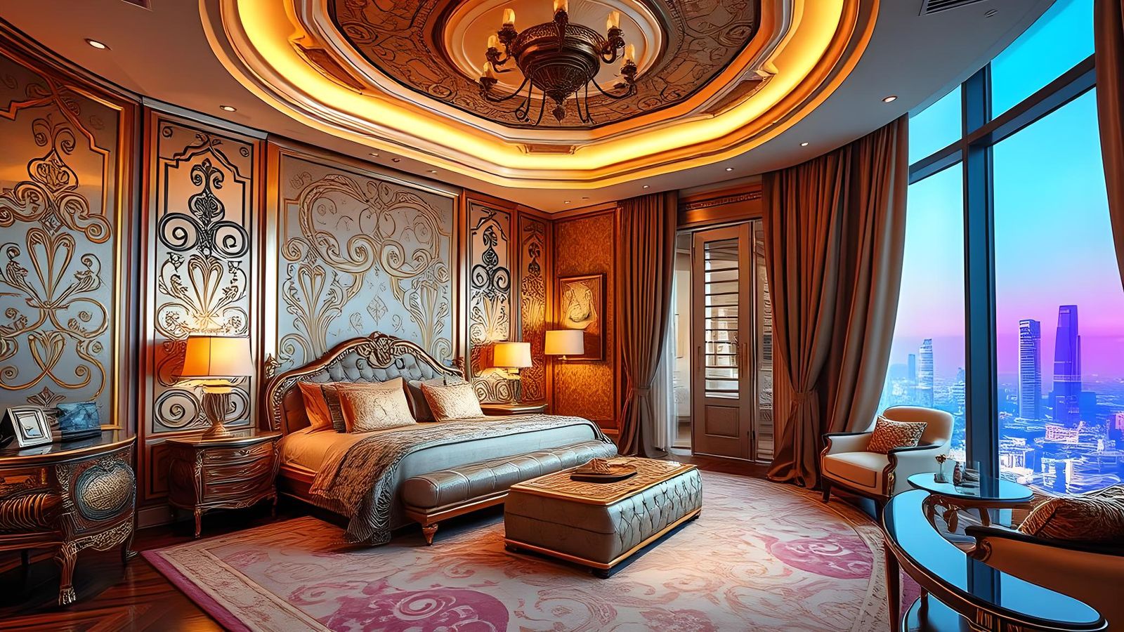 Modern Dubai Condo Bedroom in Hyperrealistic Splash Art