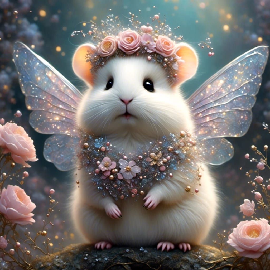 Adorable Hamster Fairy Flying in Clouds