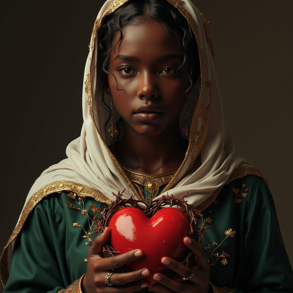Renaissance Black Saint with Heart, Detailed Matte Painting