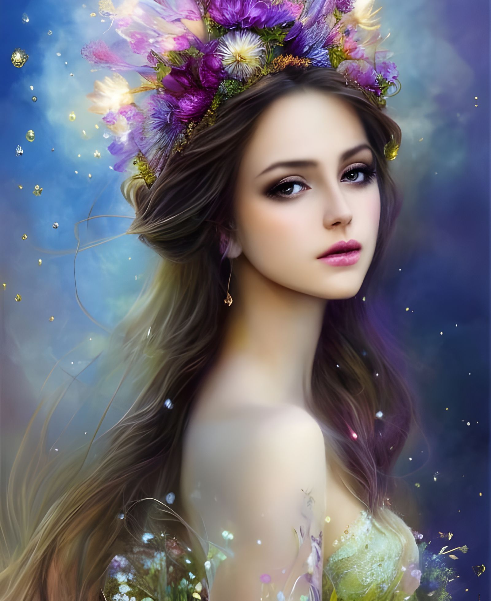 Dandelion Fairy with Vibrant Flowers, Splash Art Style