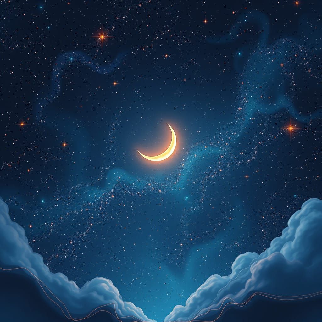 Whimsical Dreamlike Starry Night Scene in Cyberpunk Style