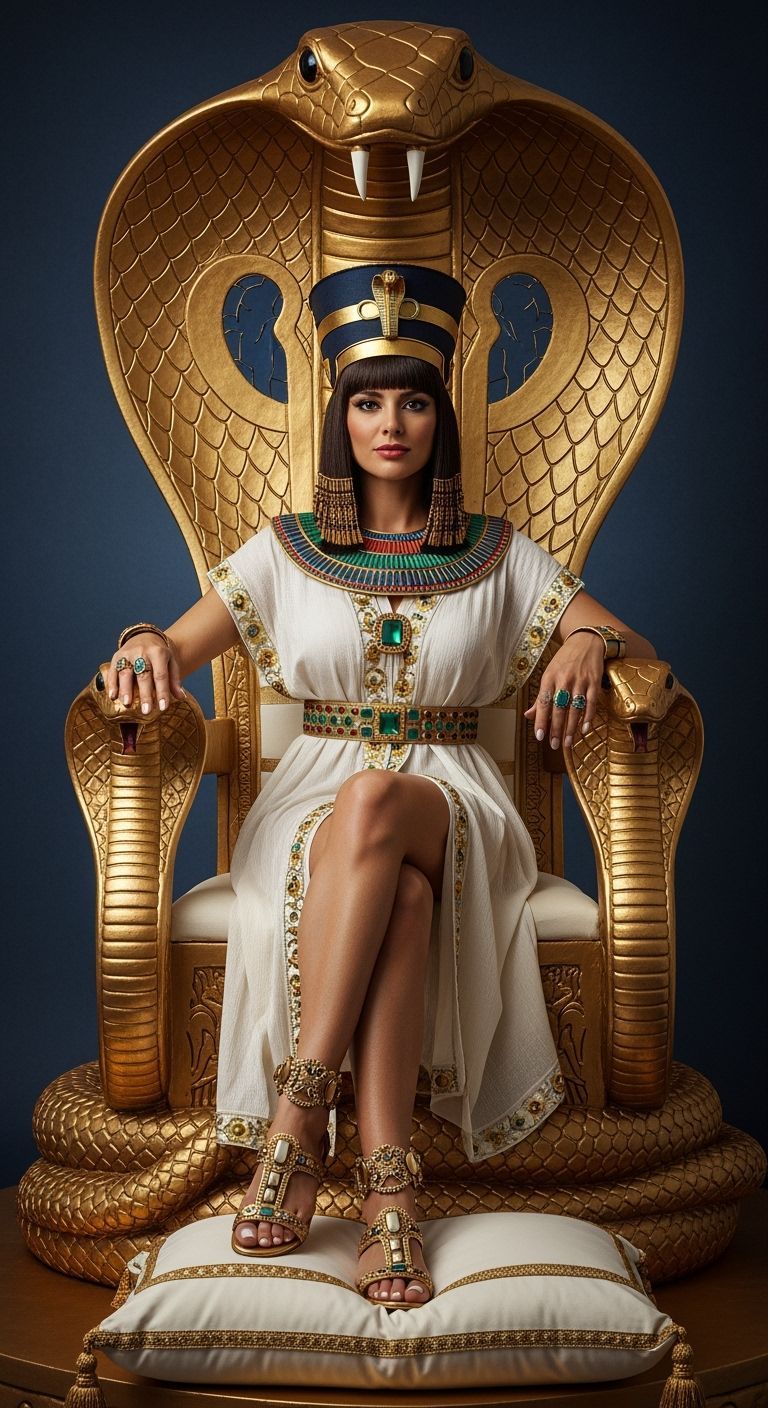 Egyptian Queen on Golden Cobra Throne, Professional Photogra...