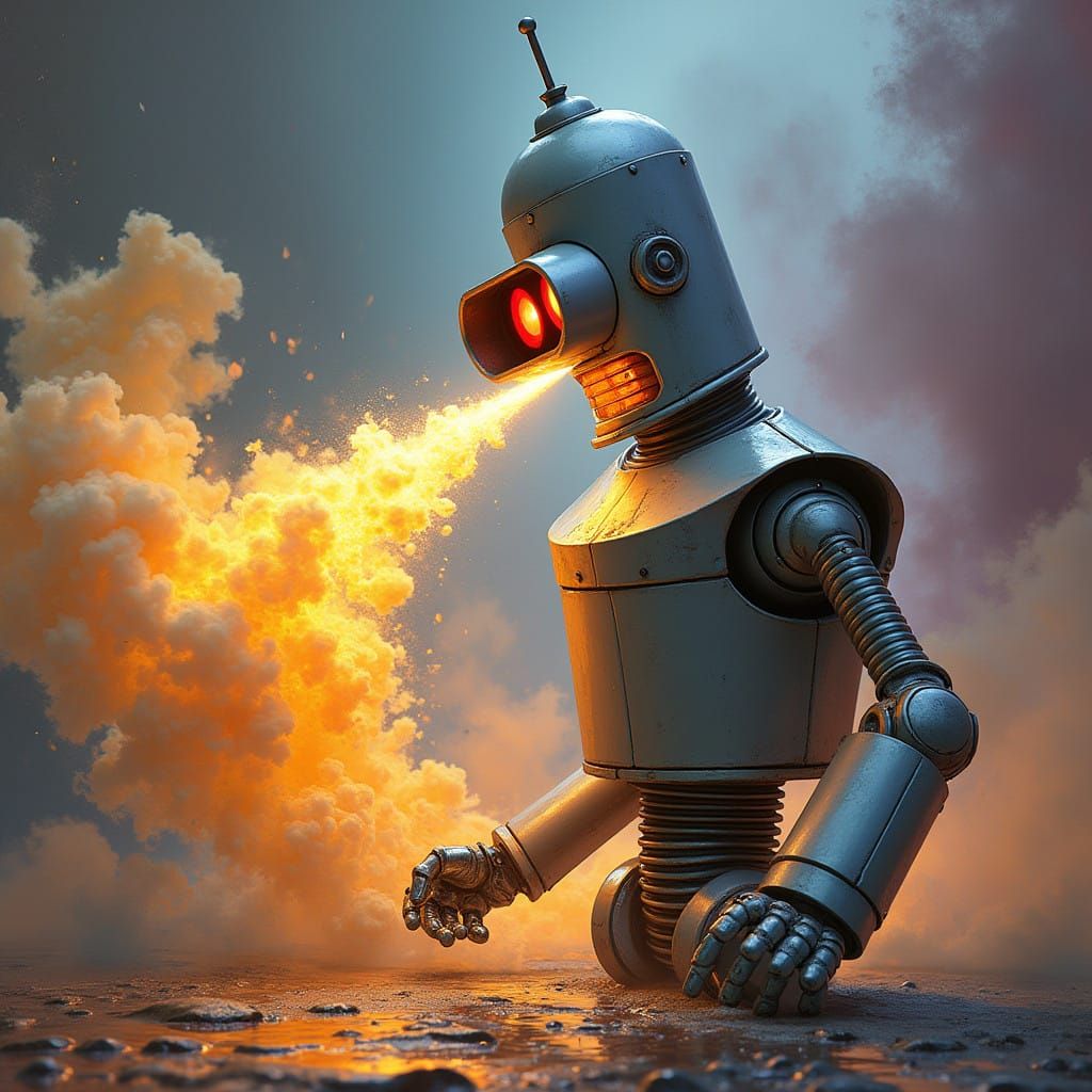 Robotic Rebellion in Futuristic Haze