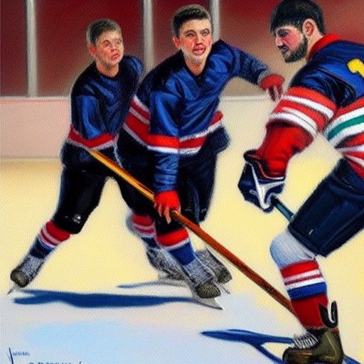 Hockey Game in Oil Painting Style
