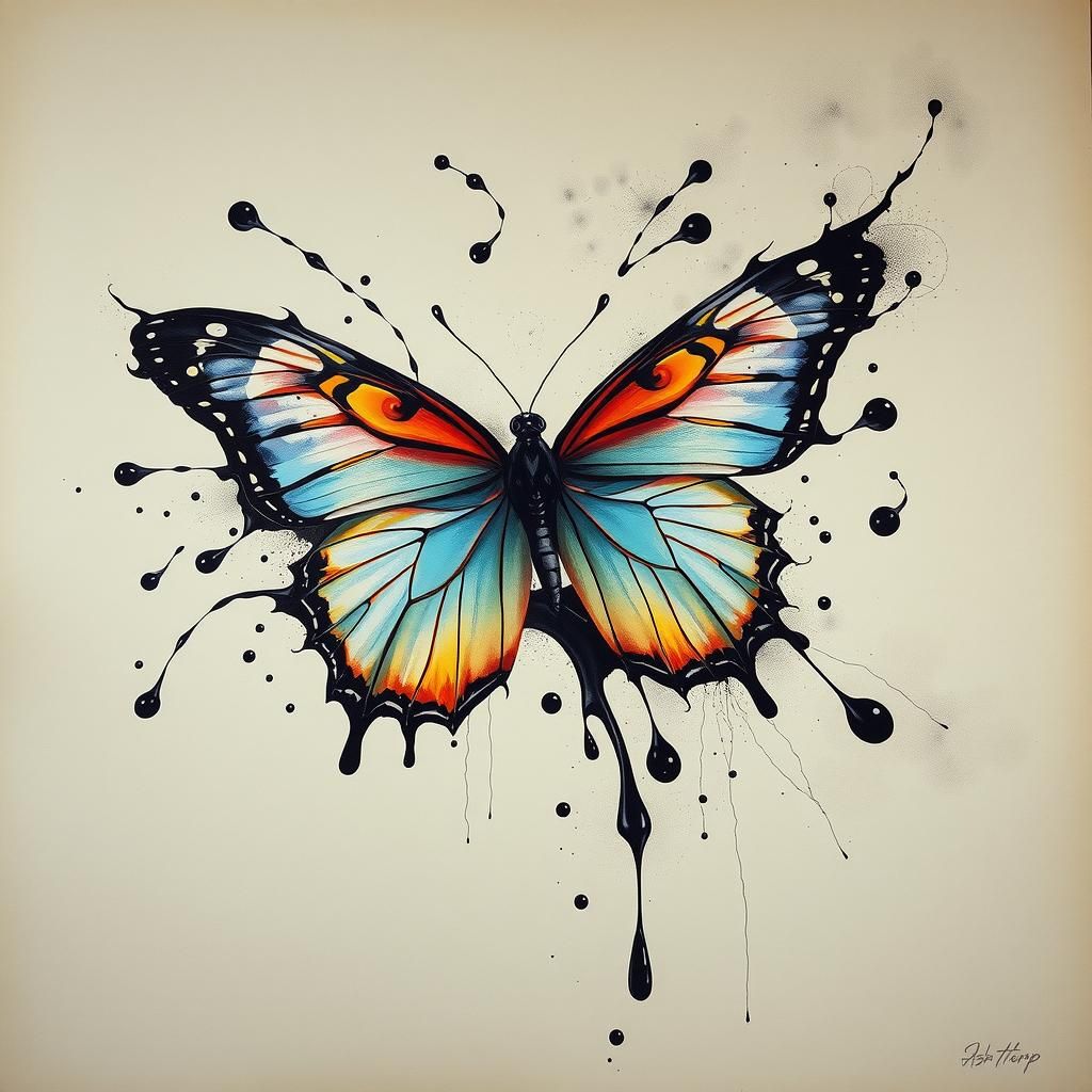 Iridescent Butterfly Emerges from Surreal Oil Paint