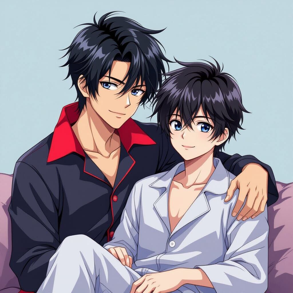 Vampire Holds Man in Anime Style