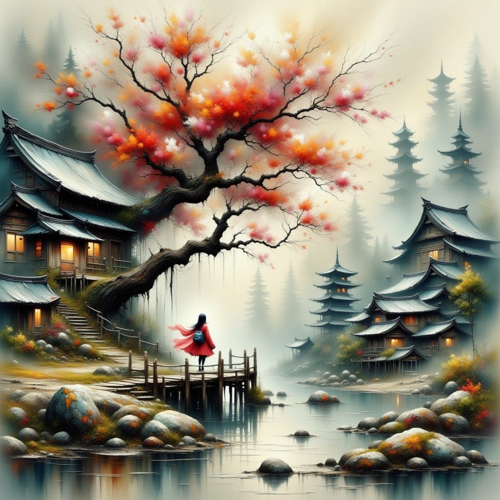 Abstract Watercolor Landscape in Mistwalker Style