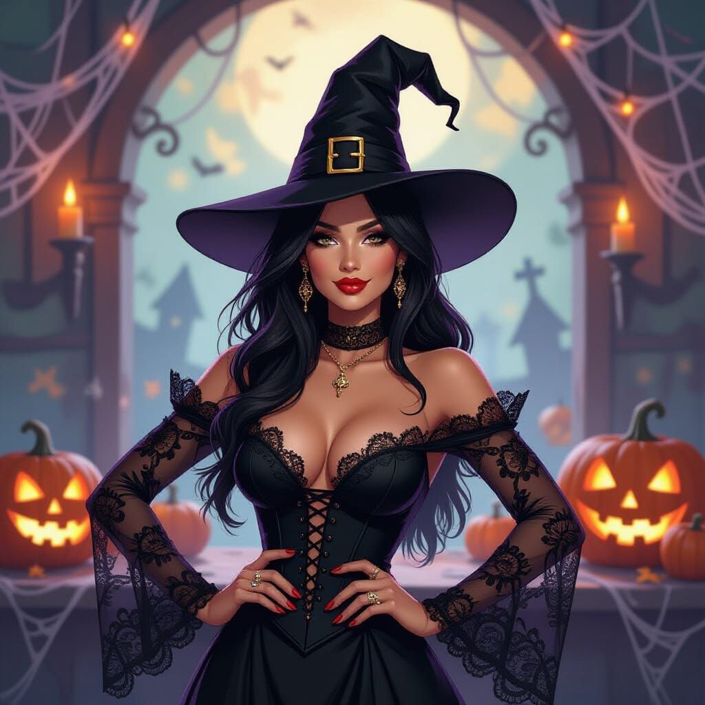 Sassy Witch at Halloween Party, Bold Art