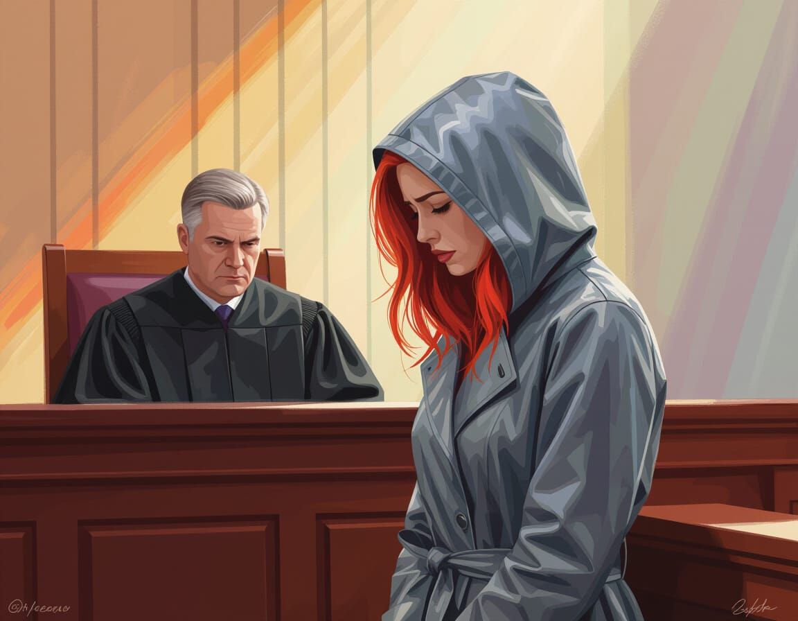 Autumn Woman on Trial in Realistic Courtroom Scene