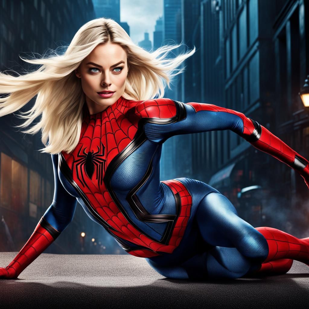 Margot Robbie as Spider-Woman in White Superhero Theme