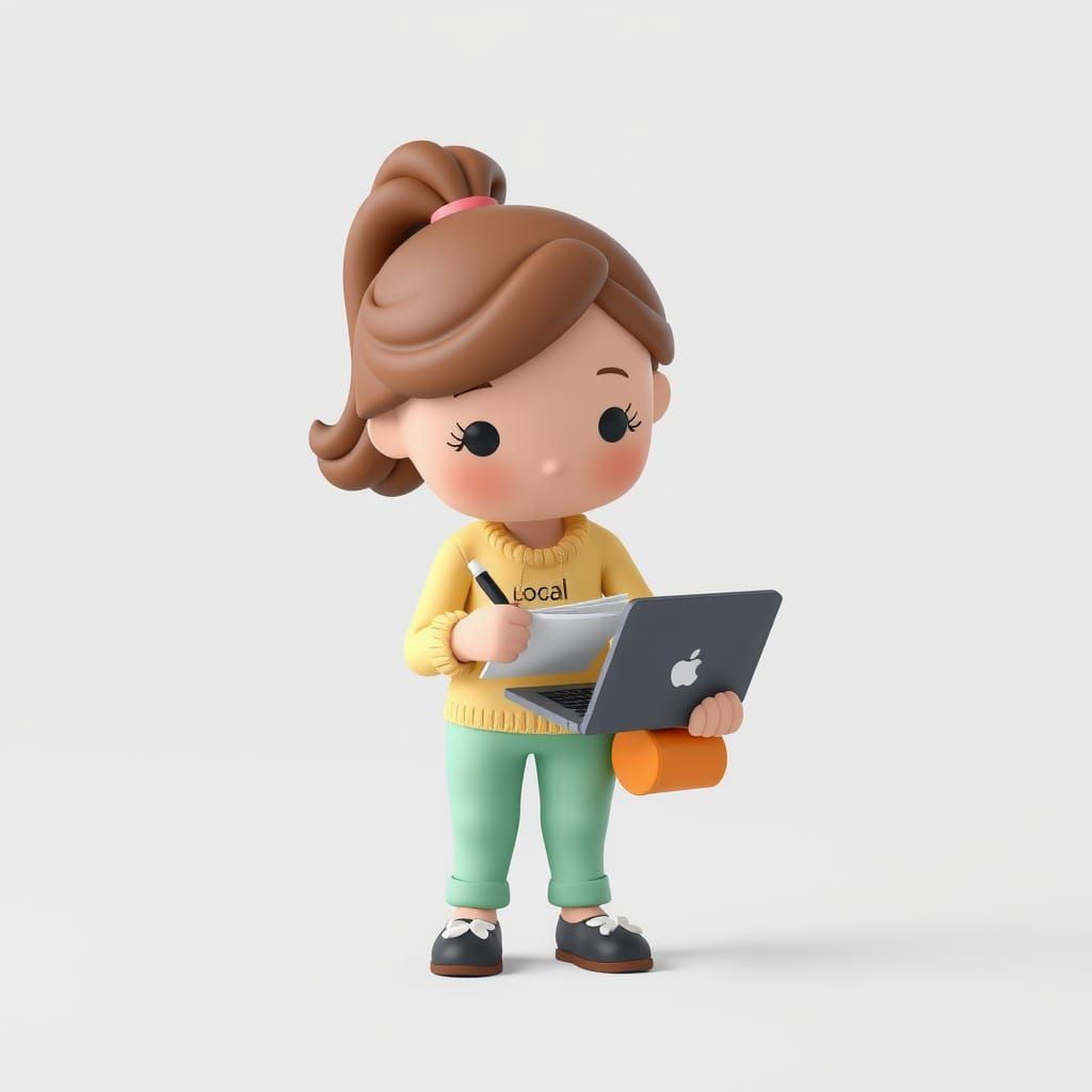 Adorable Clay Woman Writing Notes in Kawaii Style