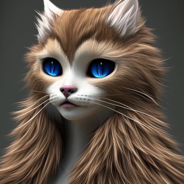 Intricate Alien Cat Humanoid in Fantasy Landscape
