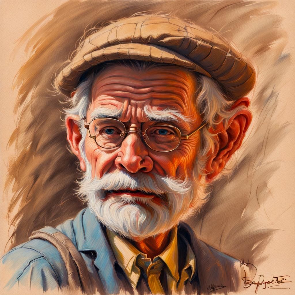 Geppetto Portrait in Impressionistic Colored Pencil Style