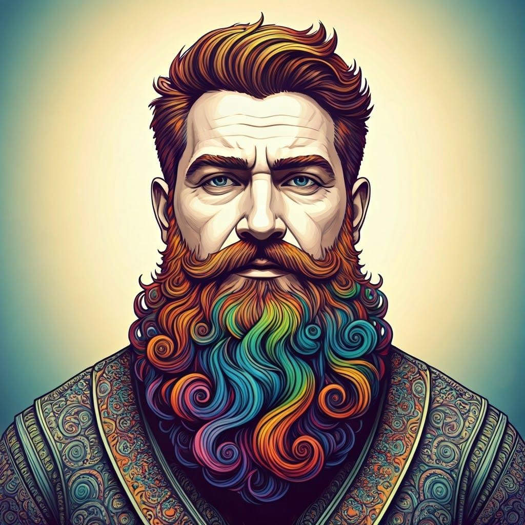 Rainbow Bearded Man: Psychedelic Zentangle Portrait