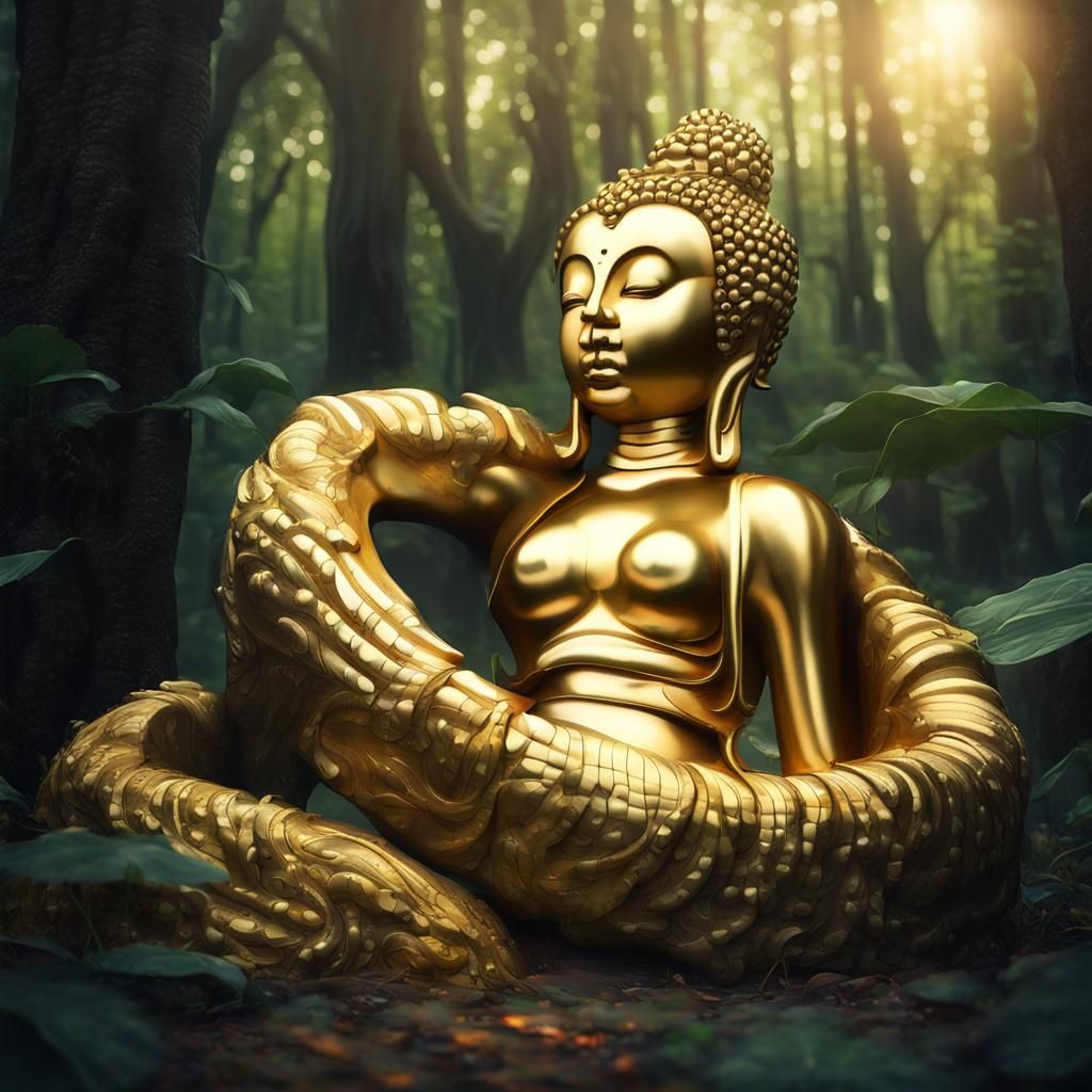 Golden Cobra-Buddha Hybrid in Dark Fantasy Art