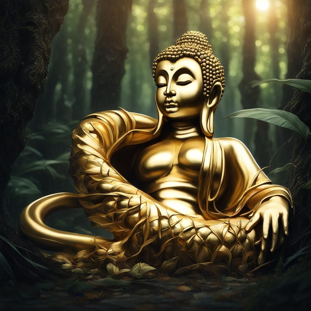 Golden Cobra Buddha Hybrid in Dark Fantasy Art