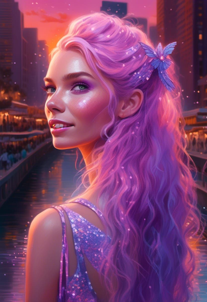pink orange purple sunset fairy