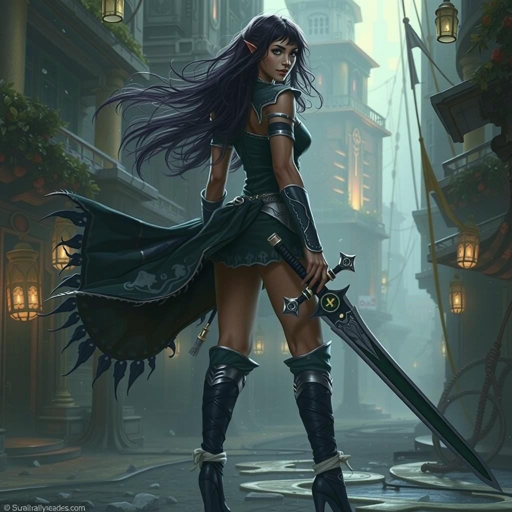 Regal Warrior with Magic Sword in Mystical Forest