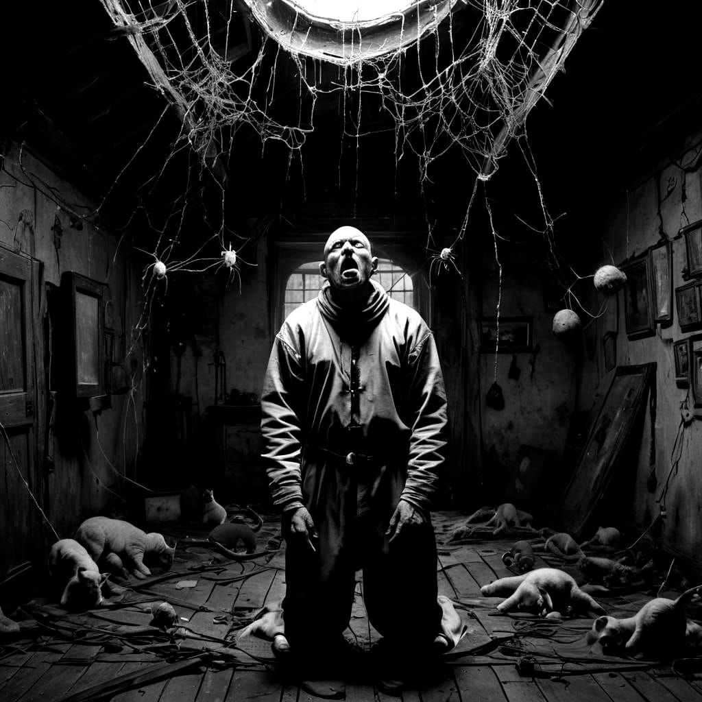 Scarred Man in Attic: Semi-Surreal Horror Art