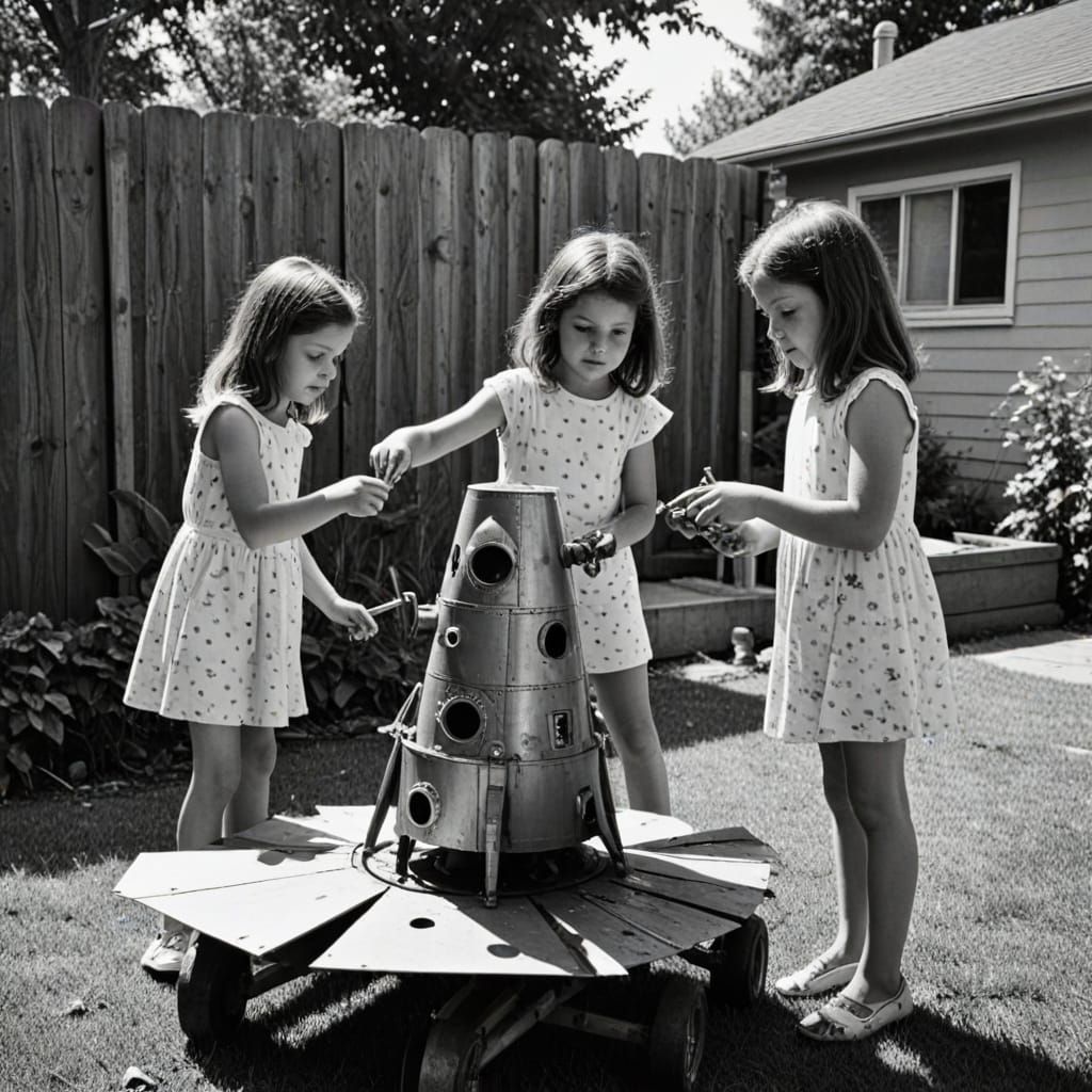 Girls Build Rocket Ship: 70s Documentary Photo