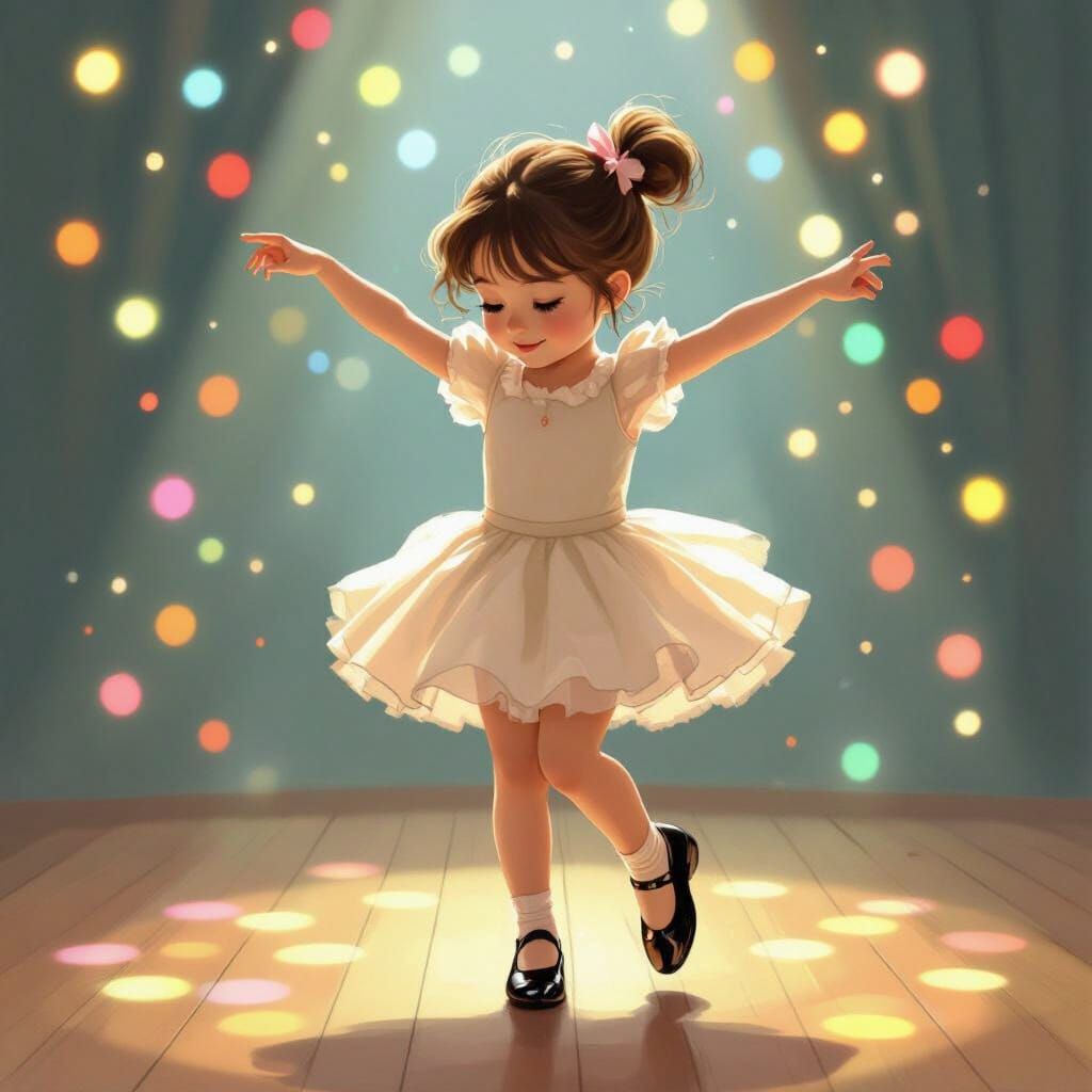 Girl in Tap Shoes Dancing Amidst Colorful Lights