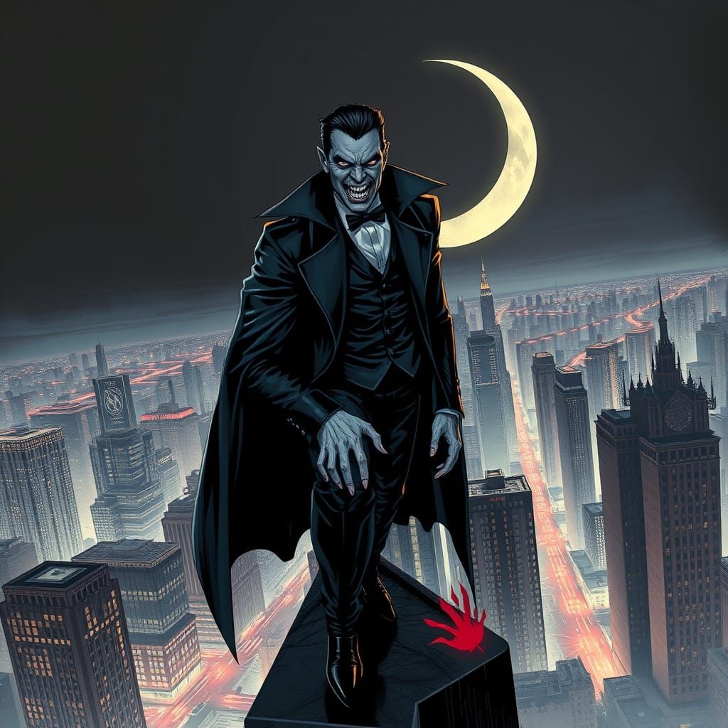 Gothic Vampire Hero Emerges from Dark Skies