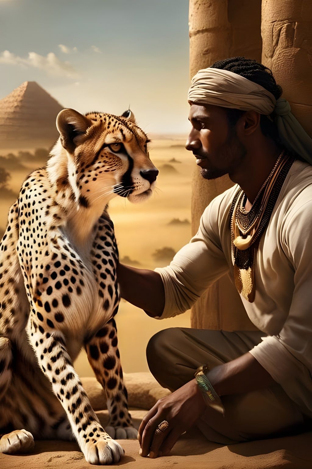 Egyptian Man and Cheetah Portrait